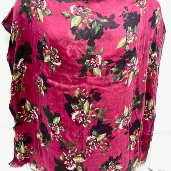 Vgt DAKS LONDON Scarf Cotton Wool 64"x32" Burgendy Brown Floral Fring ( 49) - Picture 4 of 9